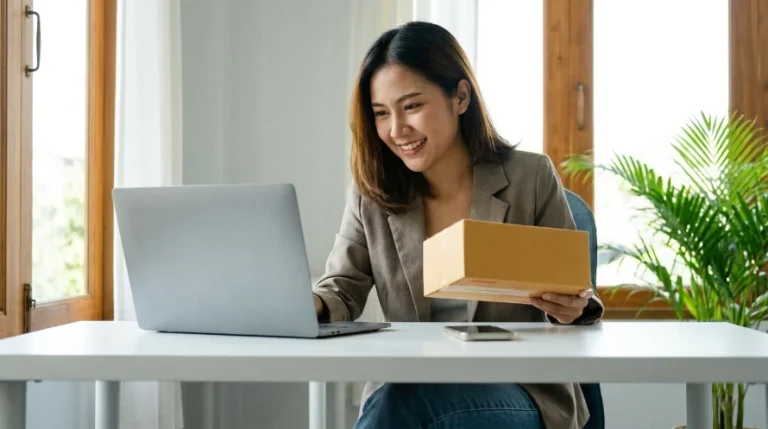 Aspiring dropshipper reviewing orders on a laptop — dropshipping vs traditional e-commerce
