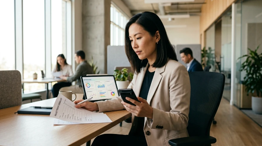 Woman reviewing checklist document