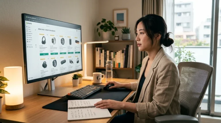Woman working at home office