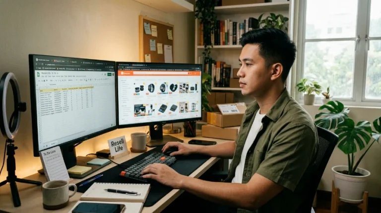 Young male reseller home office